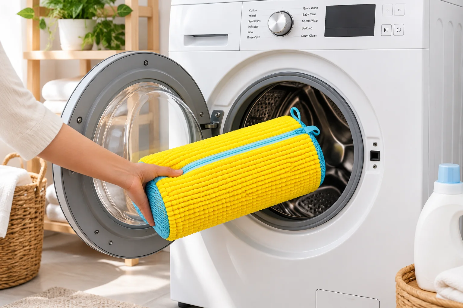 Two shoe washing bags used in a front-load washer