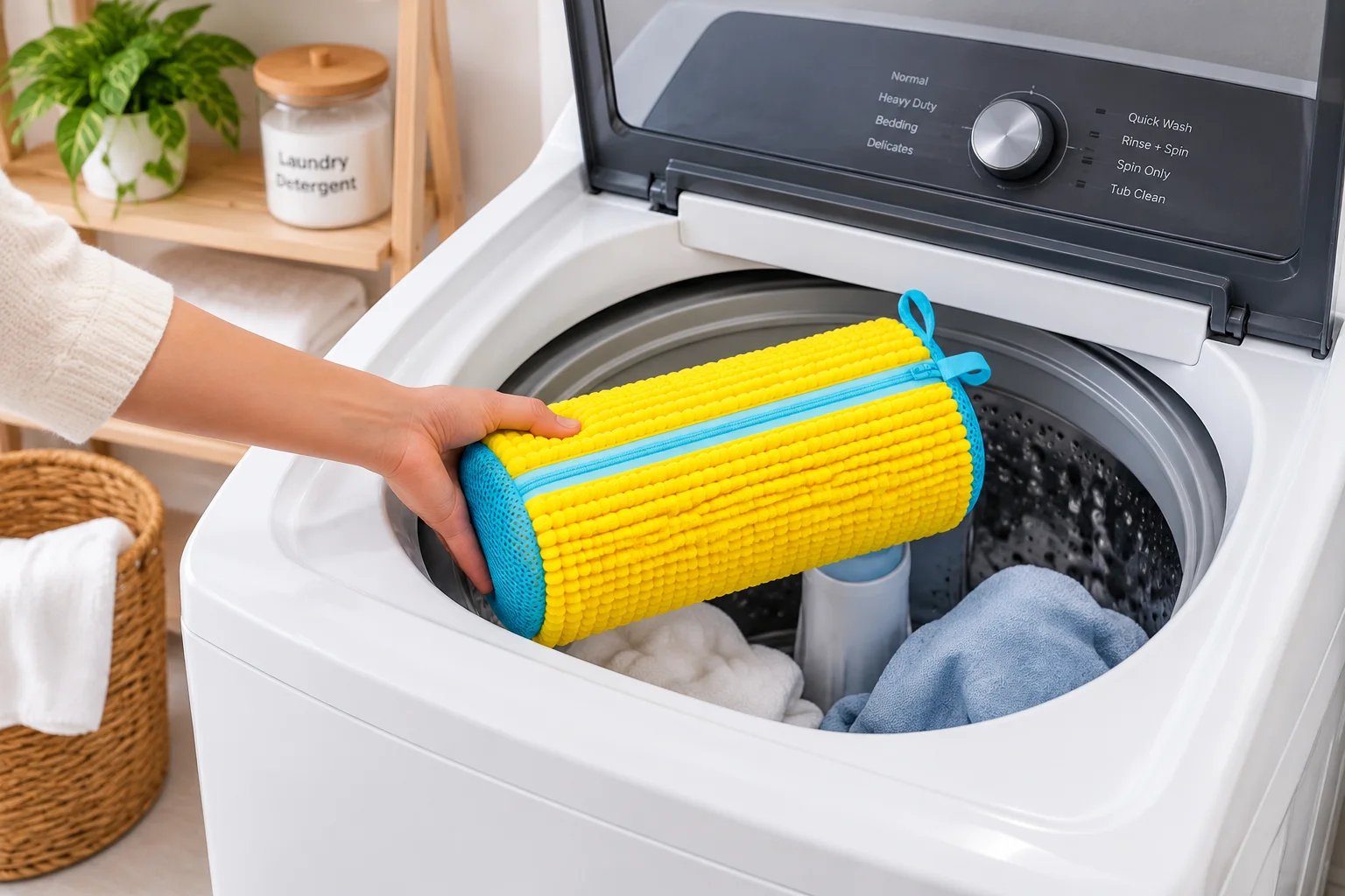 Two shoe washing bags used in a top-load washer
