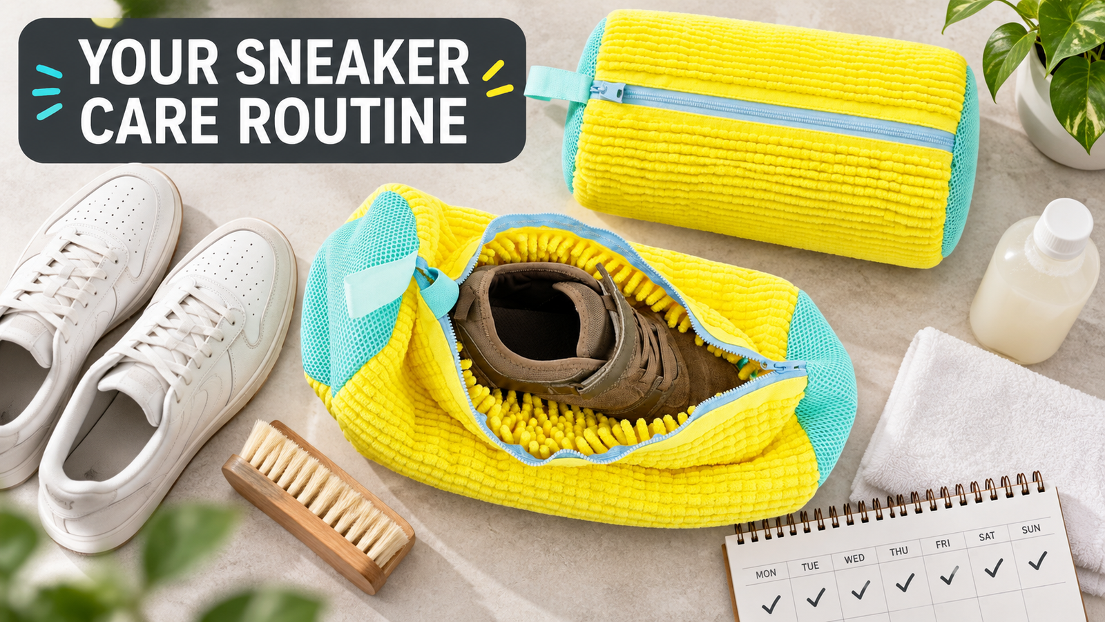 LunaXia two-pack shoe wash bags with sneakers and shoe-care essentials
